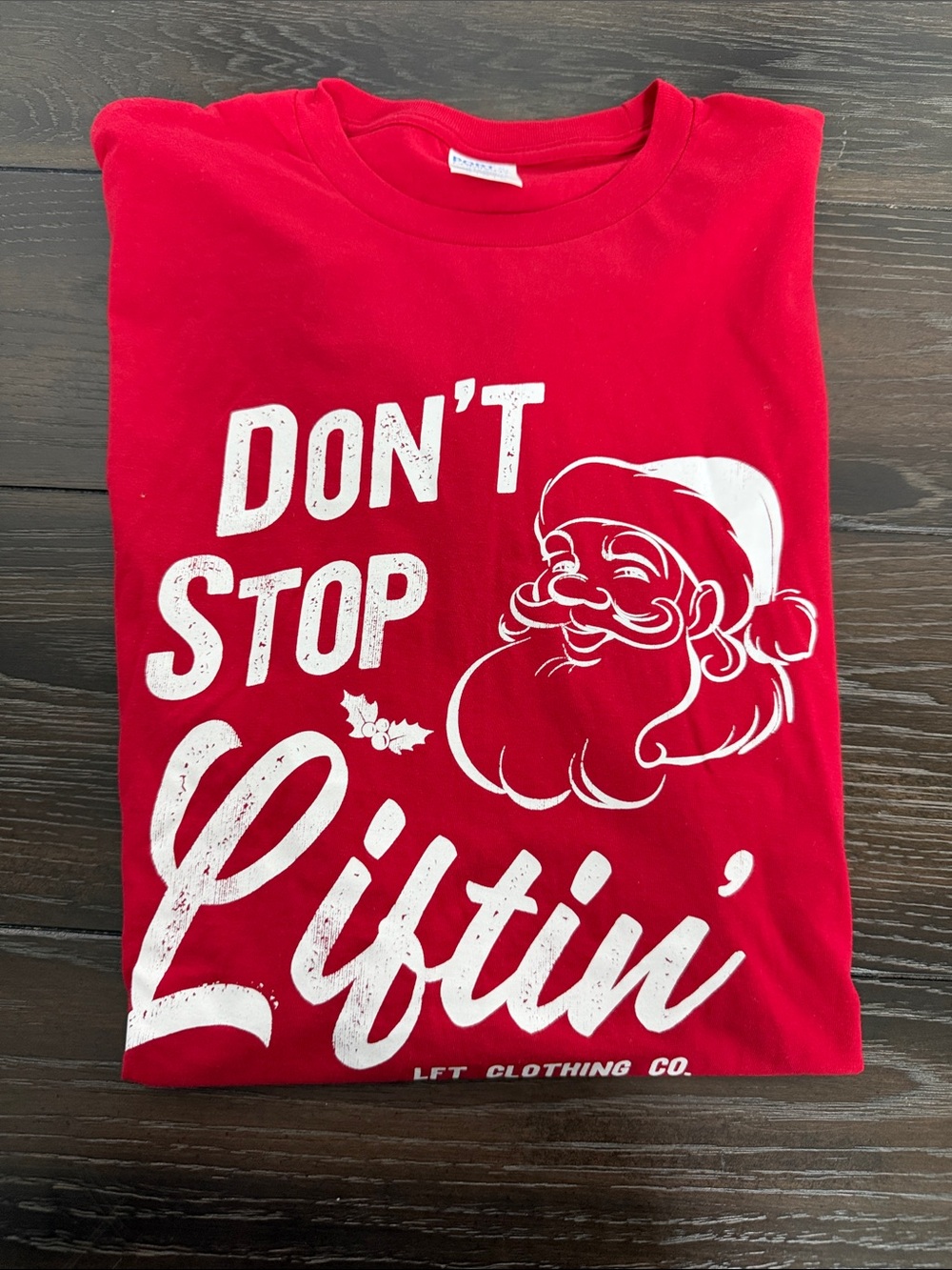 Lft Clothing Co. Unisex Red 'Don't Stop Liftin'' Santa Graphic Tee medium